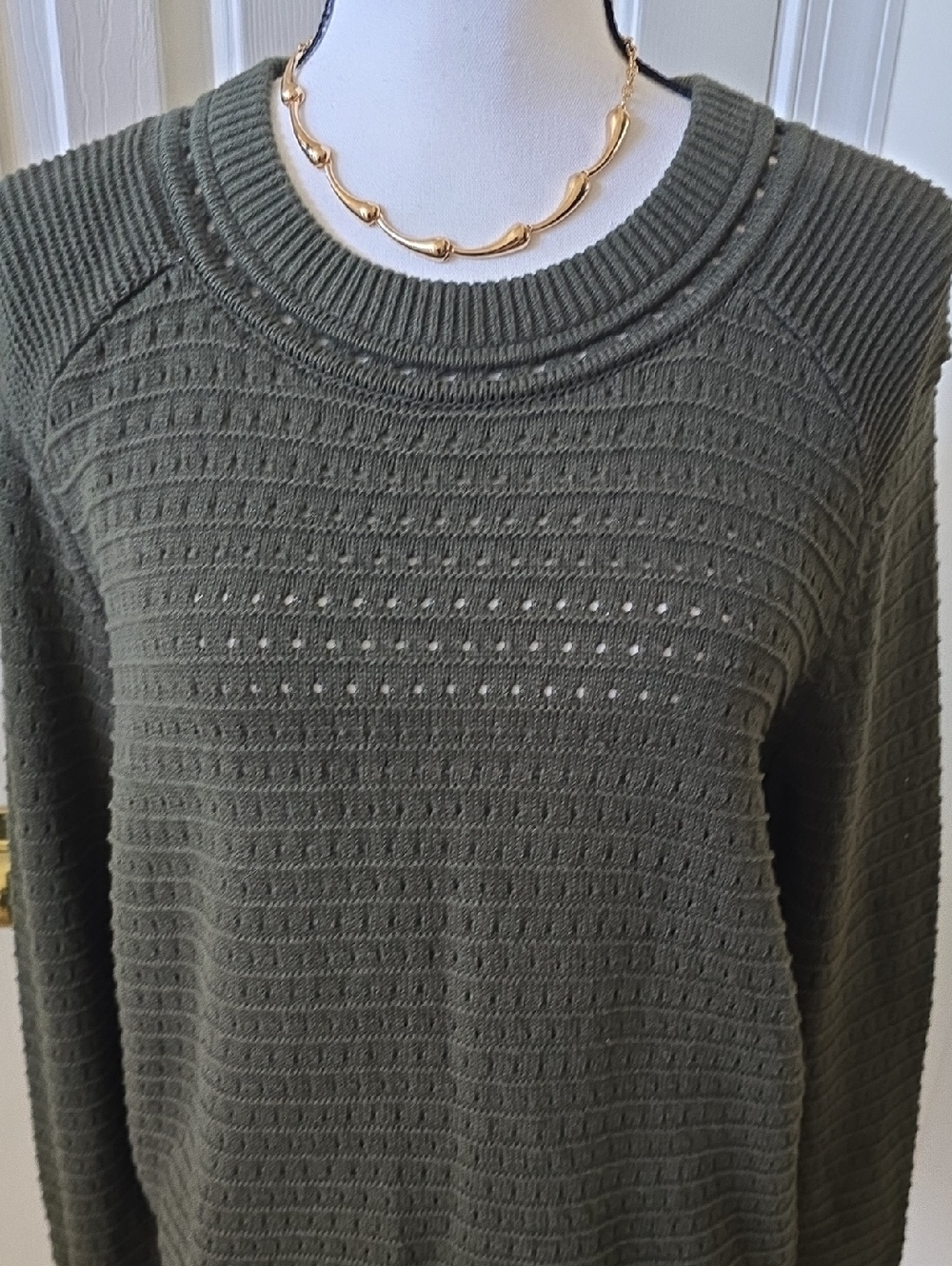 LOFT Brand Women's Olive Open-Knit Crewneck Sweater Size XL